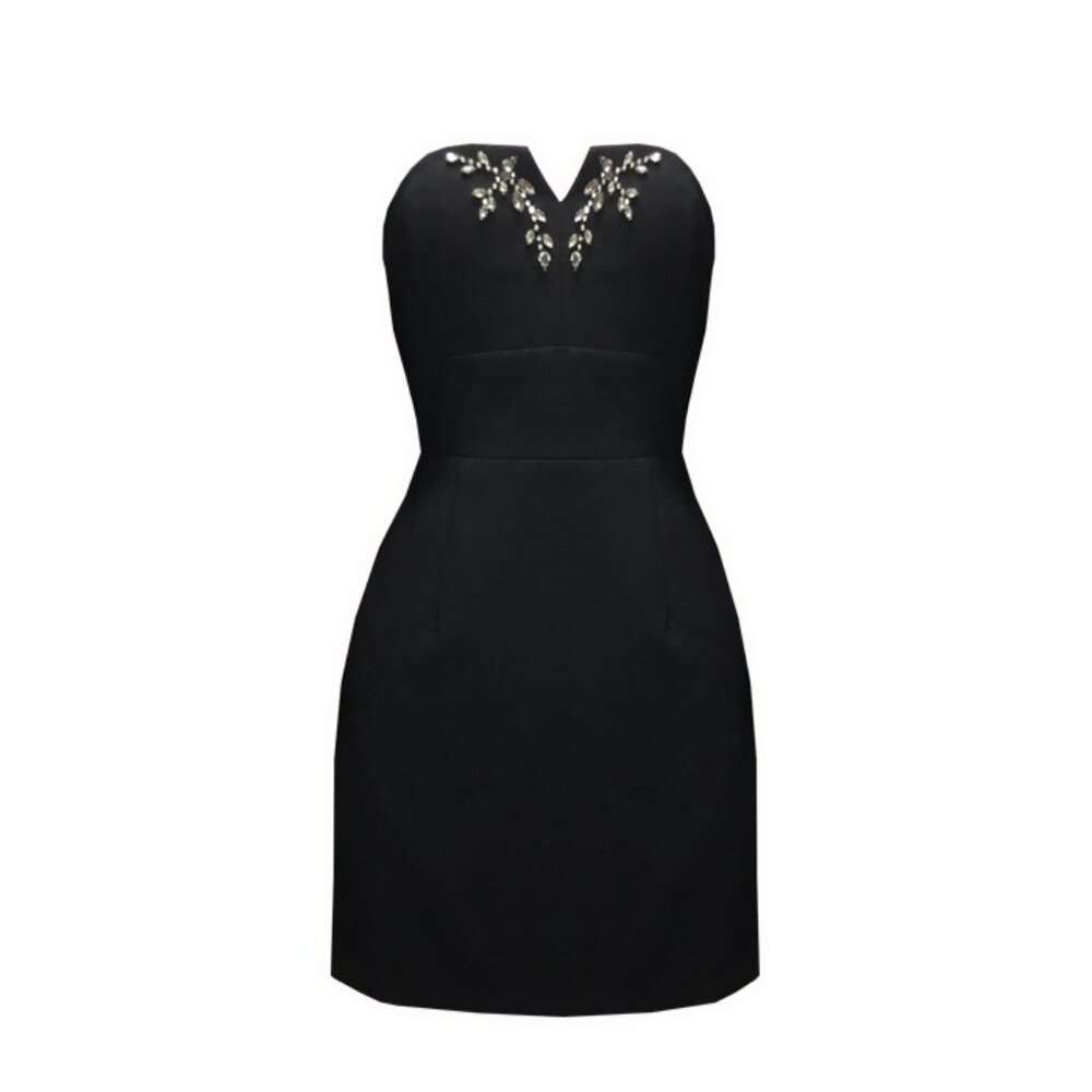 Max and Cleo Black Rhinestone Beaded Strapless Sheath Short Dress Sz 6